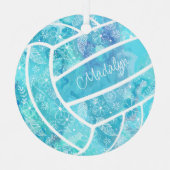 花の羽毛パイズバレーボールターコイズ メタルオーナメント (正面)