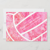 花の羽毛ピンクのバレーボールパーティー 招待状 (正面)