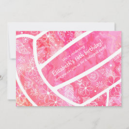 花の羽毛ピンクのバレーボールパーティー 招待状