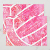 花の羽毛ピンクのバレーボールパーティー 招待状 (正面/裏面)