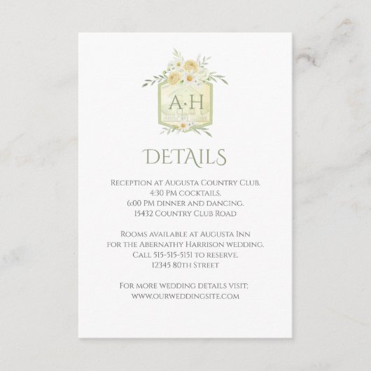 花の聖なる水彩画のイニシャルマークの詳細 エンクロージャーカード (正面)