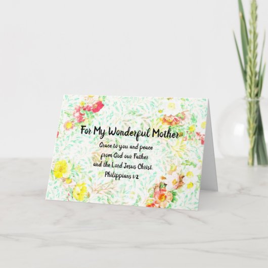 花の聖書の一節の母の日 フィリピ 1:2 カード (正面)