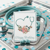 花の聴診器ハート看護師ドクターバースデー カード