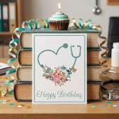 花の聴診器ハート看護師ドクターバースデー カード