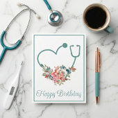 花の聴診器ハート看護師ドクターバースデー カード