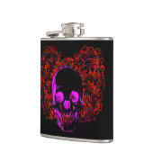 花の背景が付いているカラフルでグランジなスタイルのスカル フラスク (左)