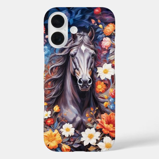 花の背景カバーに黒い牡馬 Case-Mate iPhoneケース (裏面)