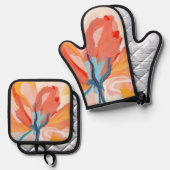 花の背景抽象芸術絵を描の 鍋つかみ&鍋敷きセット (正面/裏面)