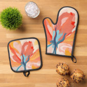 花の背景抽象芸術絵を描の 鍋つかみ&鍋敷きセット (トップダウン)