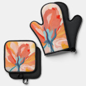 花の背景抽象芸術絵を描の 鍋つかみ&鍋敷きセット (正面/裏面)