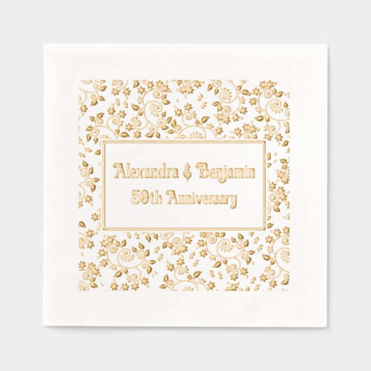 花の背景 あらゆる行事 - 50周年記念 箔ナプキン (正面)