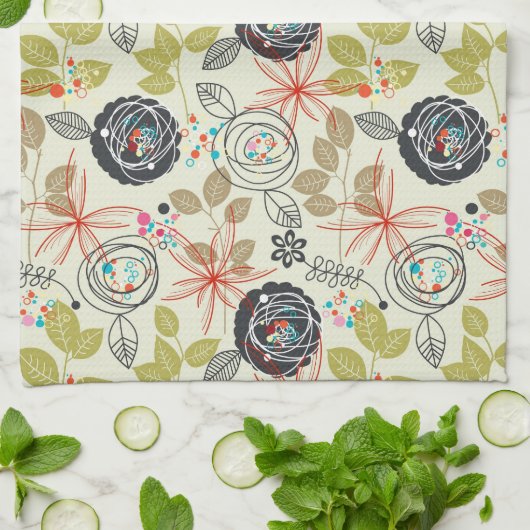 花の背景 キッチンタオル (折り畳み)