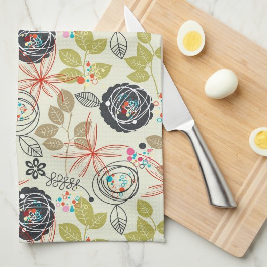 花の背景 キッチンタオル (四つ折り)