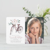花の自転車の少女 水彩の誕生日写真 招待状 (スタンド正面)