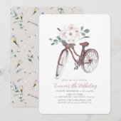 花の自転車の少女 水彩画の誕生日 招待状 (正面/裏面)