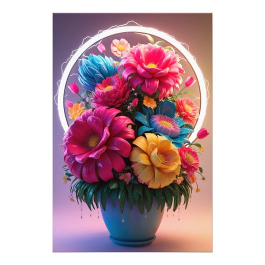 花の色数々のがついた花瓶 フォトプリント            (正面)