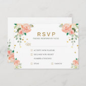 花の芍薬とゴールドのコンフェッティ クラシック エレガント おしゃれ 出欠カード (正面/裏面)