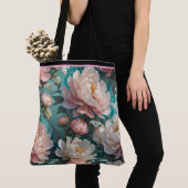 花の芍薬マルチプリントトートバッグ トートバッグ (クローズアップ)
