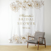 花の芍薬 白 ゴールド エレガント ブライダルシャワー タペストリー (インサイチュ)