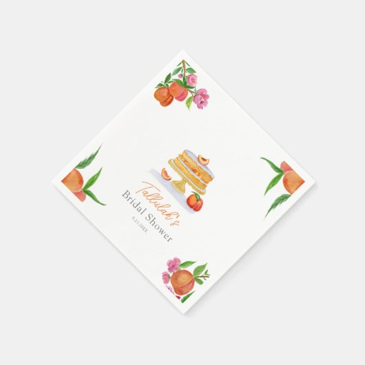 花の花が咲く水彩桃のケーキブライダルシャワー スタンダードカクテルナプキン (角)