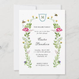 花の花のモノグラム復活祭ランチョン 案内状
