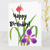 花の花の植物のアイリス大きいバースデー・カード カード (黄色い花)