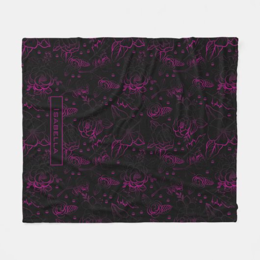 花の花の花の名前のブルゴーニュパーソナライズされたー フリースブランケット (正面(横))