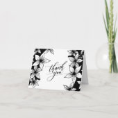 花の花の黒と白のカリグラフィー サンキューカード (正面)