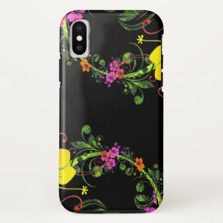 花の花の黒の電話-堅いiPhone Xの場合 iPhone X ケース