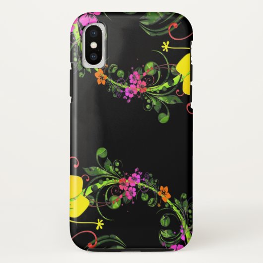 花の花の黒の電話-堅いiPhone Xの場合 Case-Mate iPhoneケース (裏面)