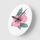 花の花びらと緑の葉花 ラウンド壁時計 (傾斜)