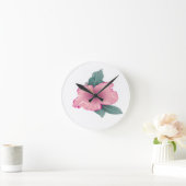 花の花びらと緑の葉花 ラウンド壁時計 (ホーム)