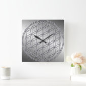 花の花ブルームデレベンス金属銀 スクエア壁時計 (ホーム)