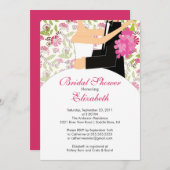 花の花嫁のブライダルシャワーの招待状のピンク 招待状 (正面/裏面)