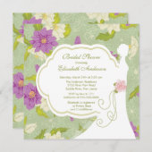 花の花嫁のブライダルシャワーの招待状の紫色 招待状 (正面/裏面)