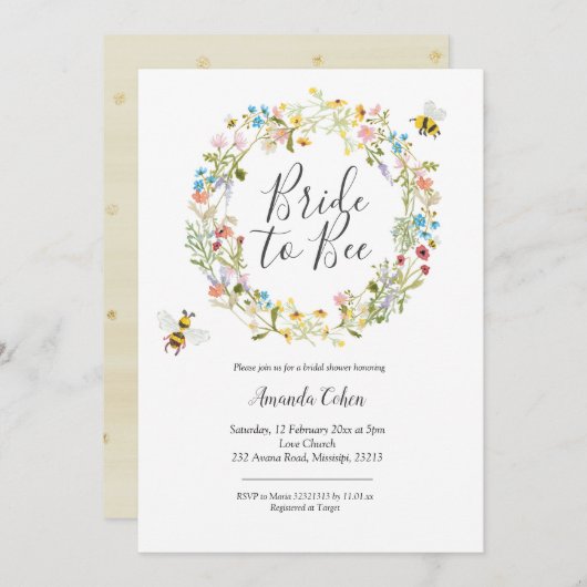 花の花嫁beeブライダルシャワーへの招待 招待状 (正面/裏面)