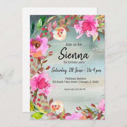 花の花束すべての行事 招待状 (正面/裏面)