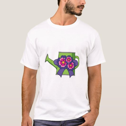 花の花束でかわいい散水缶 Tシャツ (正面)