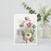 花の花束と蝶絵画の ポストカード (スタンド正面)