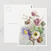 花の花束と蝶絵画の ポストカード (正面/裏面)