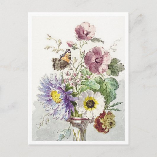 花の花束と蝶絵画の ポストカード (正面)