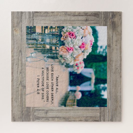 花の花束の愛と結婚の通路の聖書の聖句 ジグソーパズル (横)