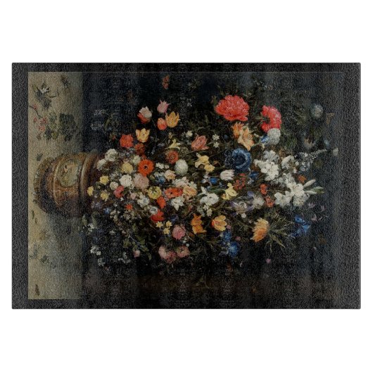 花の花束の静物画のまな板 カッティングボード (正面)