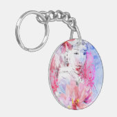 花の花束を持つ美しい女の子 キーホルダー (正面左)