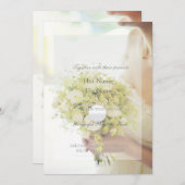 花の花束を持つ美しい結婚花嫁 招待状 (正面/裏面)
