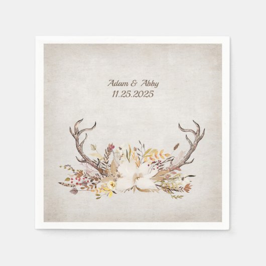 花の花束を持つ鹿のアントラー スタンダードカクテルナプキン (正面)
