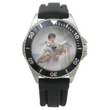 花の花束を着た薄紫色のドレスを着た少女