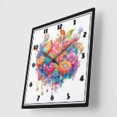 花の花束インピンクオレンジ&ブルーボホ スクエア壁時計 (傾斜)