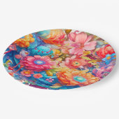 花の花束インピンクオレンジ&ブルーボホ ペーパープレート (アングル)