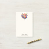 花の花束インピンクオレンジ&ブルーボホ ポストイット (デスク上)